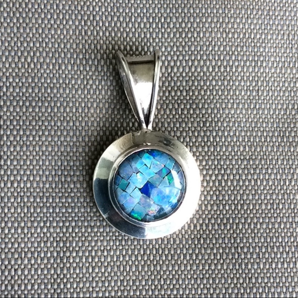 Vintage Silver Pendant with Glass Mosaic Inlay